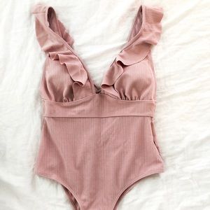 Plunge Neck Ruffle One Piece Swimsuit